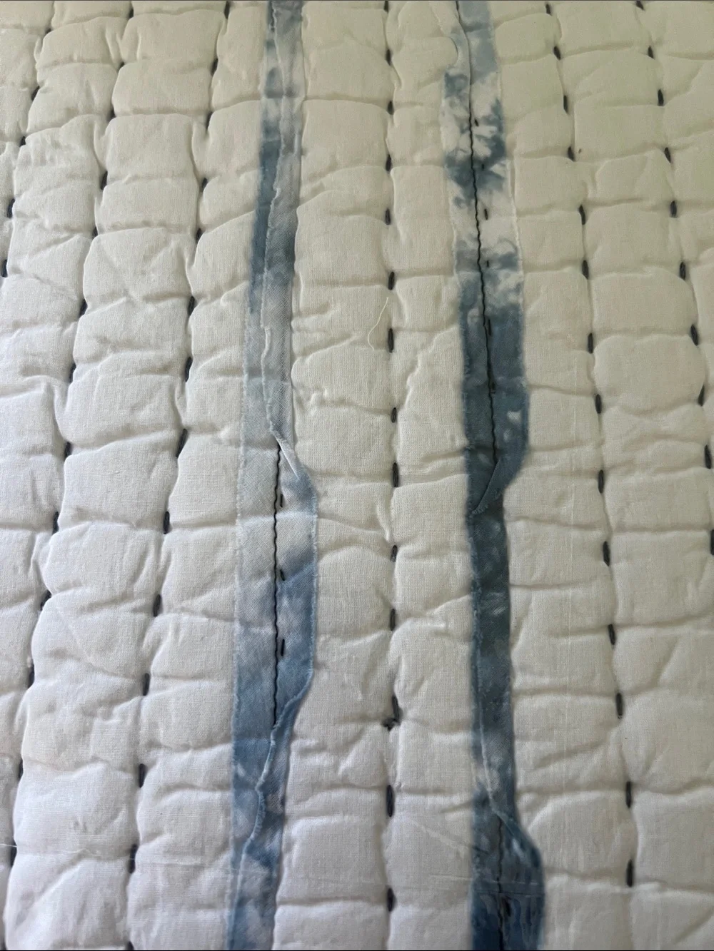 Annie Selke Draftsman Quilt in White with Blue Stripe